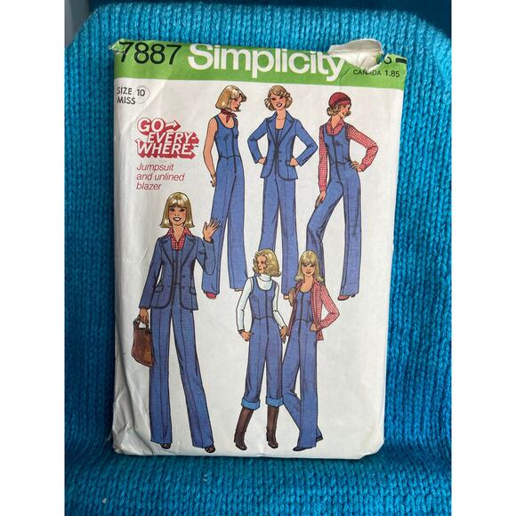 Simplicity 7887 Sewing pattern Jumpsuit wide leg blazer 1970s size 10 - Picture 1 of 5